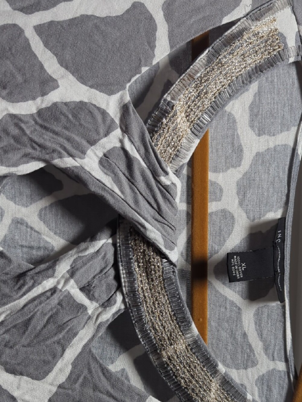 INC International Concepts Gray Animal-Print Short Sleeve Top - Picture 3 of 7